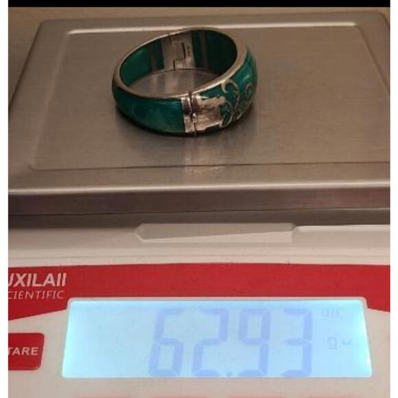 ANDREW HAMILTON CRAWFORD 925 Silver Teal Cuff Botanical Vine Modernist Bracelet - Picture 8 of 16